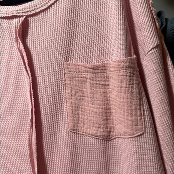 Pink Waffle Knit Sweater with Pocket - Picture 2 of 4